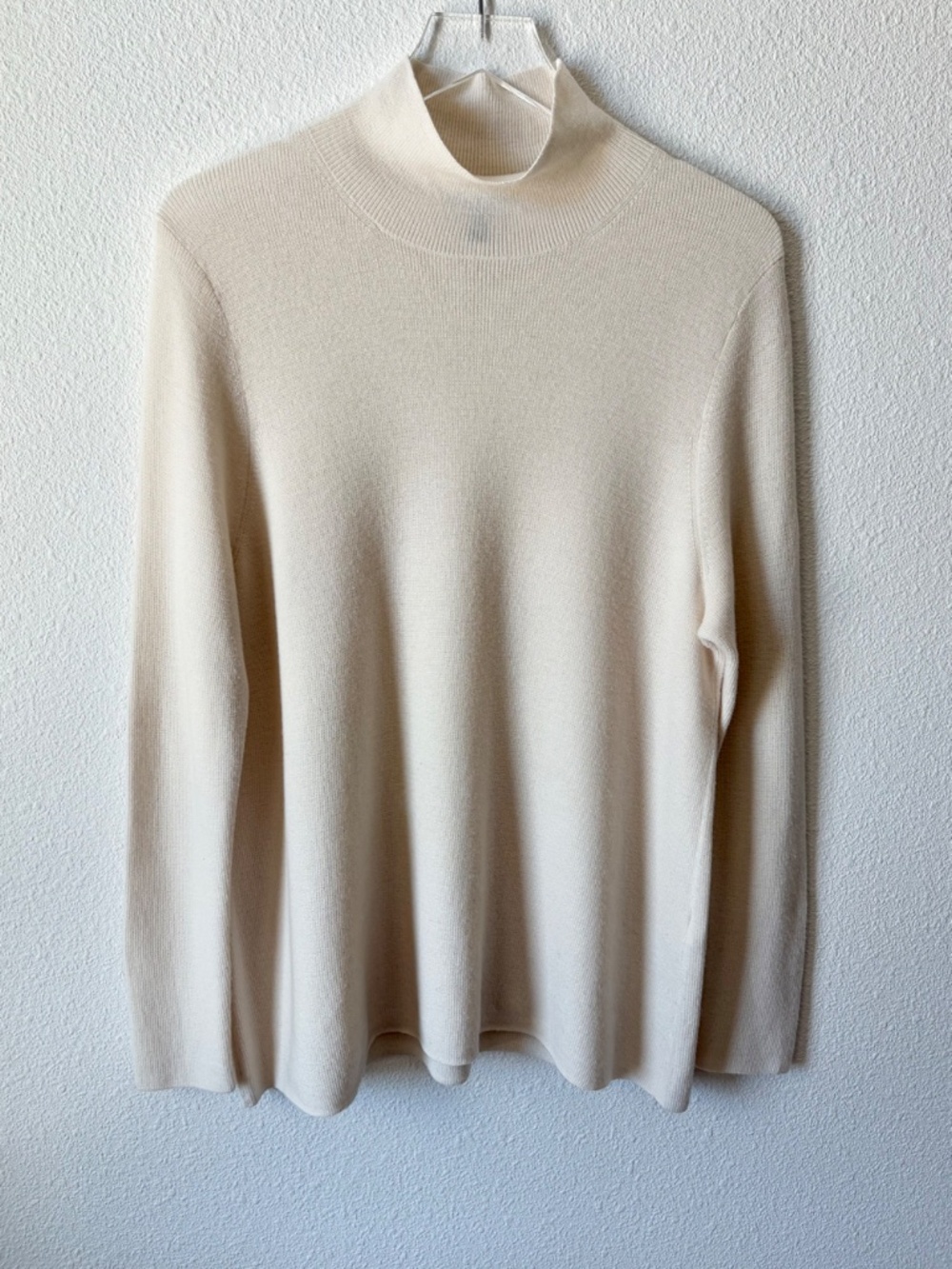 Eileen Fisher Superfine Merino Wool Sweater Size L Cream Mock Neck Long Sleeve